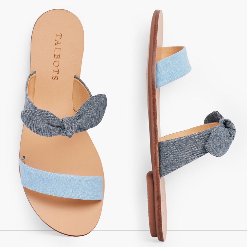 Talbots Hannah Bow Slides. Denim Blue Bow Sandals size 7